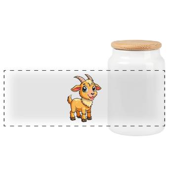 Goat Cute Cartoon Character Kawaii Clipart - Panoramic Cookie Jar with Wooden Lid - white - Front