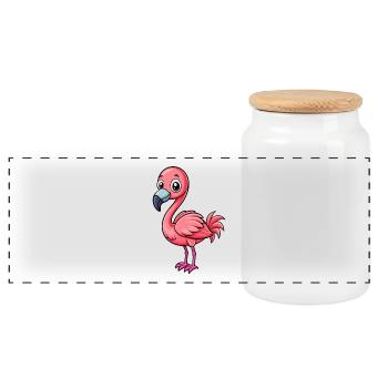 flamant rose mignon personnage de dessin animé Kawaii Clipart - Boîte à biscuits avec couvercle en bois - blanc - Devant
