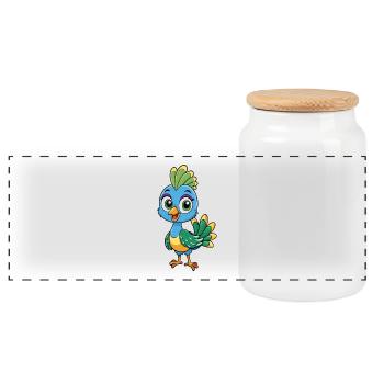 Peacock Cute Cartoon Character Kawaii Clipart - Panoramic Cookie Jar with Wooden Lid - white - Front