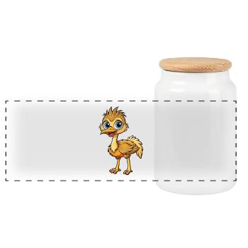 Emu Cute Cartoon Character Kawaii Clipart - Panoramic Cookie Jar with Wooden Lid - white - Front