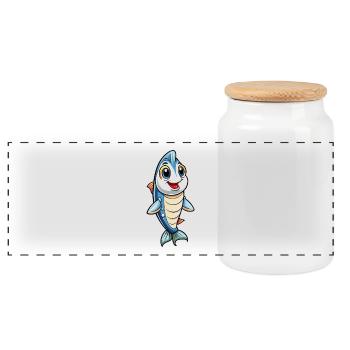 Sardinen Niedliche Zeichentrickfigur Kawaii Clipart - Panorama Keksdose mit Holzdeckel - Weiß - Vorne
