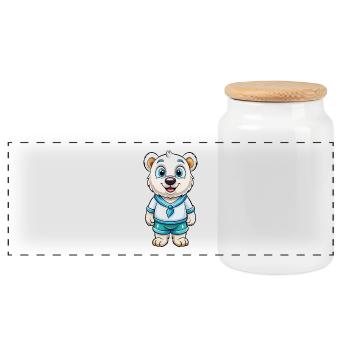 Polar Bear Cute Cartoon Character Kawaii Clipart - Panoramic Cookie Jar with Wooden Lid - white - Front
