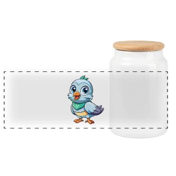 Pigeon Cute Cartoon Character Kawaii Clipart - Panoramic Cookie Jar with Wooden Lid - white - Front