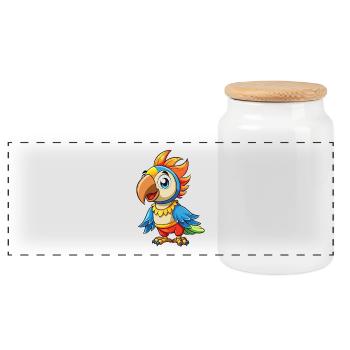 Parrot Cute Cartoon Character Kawaii Clipart - Panoramic Cookie Jar with Wooden Lid - white - Front