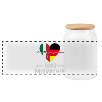 Mexico and Germany 100% friendship - Panoramic Cookie Jar with Wooden Lid - white - Front