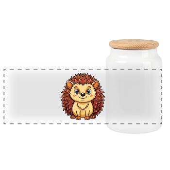 Igel Niedliche Zeichentrickfigur Kawaii Clipart - Panorama Keksdose mit Holzdeckel - Weiß - Vorne