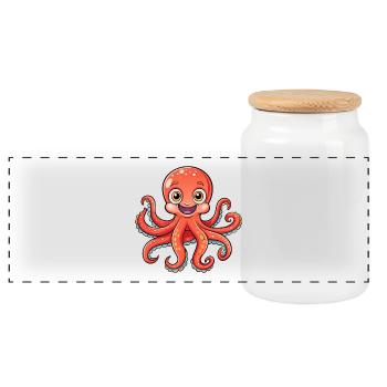 Oktopus Niedliche Zeichentrickfigur Kawaii Clipart - Panorama Keksdose mit Holzdeckel - Weiß - Vorne