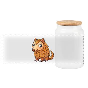Pangolin Cute Cartoon Character Kawaii Clipart - Panoramic Cookie Jar with Wooden Lid - white - Front