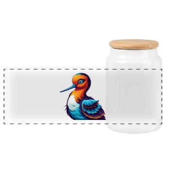 Avocet Bunte Kawaii Cartoon Figur Clipart - Panorama Keksdose mit Holzdeckel - Weiß - Vorne