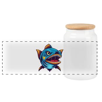 Barracuda Coloré Kawaii Dessin Animé Personnage Animal de compagnie - Boîte à biscuits avec couvercle en bois - blanc - Devant