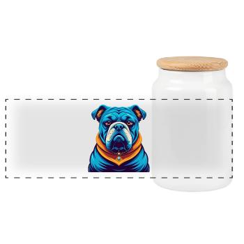 Bulldog Colorful Kawaii Cartoon Character Clipart - Panoramic Cookie Jar with Wooden Lid - white - Front