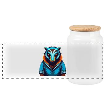 Anteater Colorful Kawaii Cartoon Character Clipart - Panoramic Cookie Jar with Wooden Lid - white - Front