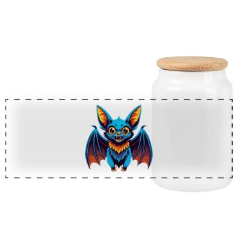 Chauve-souris coloré Kawaii dessin animé Personnage Clipart - Boîte à biscuits avec couvercle en bois - blanc - Devant