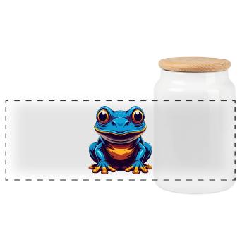 grenouille coloré kawaii personnage de dessin animé clipart - Boîte à biscuits avec couvercle en bois - blanc - Devant