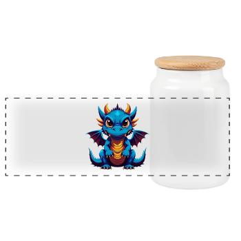 Drache Bunte Kawaii Cartoon Figur Clipart - Panorama Keksdose mit Holzdeckel - Weiß - Vorne
