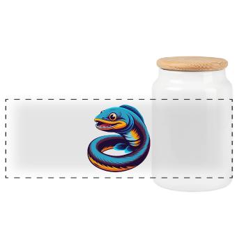 Eel Colorful Kawaii Cartoon Character Clipart - Panoramic Cookie Jar with Wooden Lid - white - Front