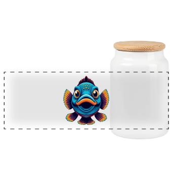 Poisson coloré Kawaii Dessin animé Personnage Clipart - Boîte à biscuits avec couvercle en bois - blanc - Devant