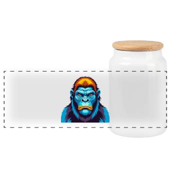 Gorille coloré Kawaii Dessin animé Personnage Clipart - Boîte à biscuits avec couvercle en bois - blanc - Devant