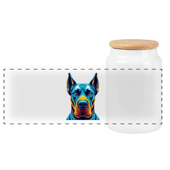 Deutsche Dogge Hund Bunte Kawaii Zeichentrickfigur - Panorama Keksdose mit Holzdeckel - Weiß - Vorne