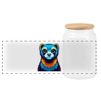 Ferret coloré Kawaii Dessin animé Personnage Clipart - Boîte à biscuits avec couvercle en bois - blanc - Devant