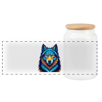 Arktischer Wolf Bunte Kawaii Cartoon Figur Haustier - Panorama Keksdose mit Holzdeckel - Weiß - Vorne