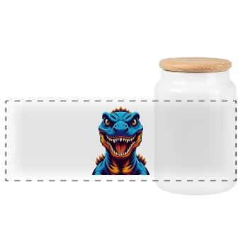 Dinosaur Colorful Kawaii Cartoon Character Clipart - Panoramic Cookie Jar with Wooden Lid - white - Front
