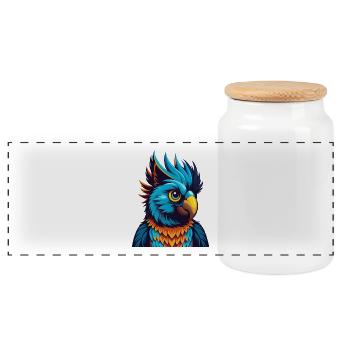 Cockatoo Colorful Kawaii Cartoon Character Clipart - Panoramic Cookie Jar with Wooden Lid - white - Front