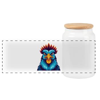 Chicken Colorful Kawaii Cartoon Character Clipart - Panoramic Cookie Jar with Wooden Lid - white - Front