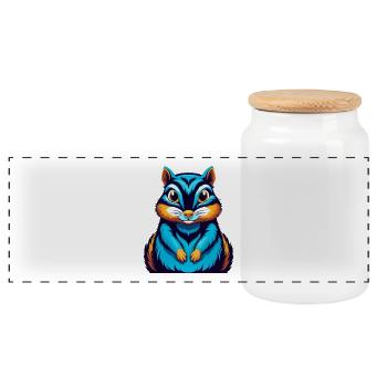 Chipmunk Colorful Kawaii Cartoon Character Clipart - Panoramic Cookie Jar with Wooden Lid - white - Front