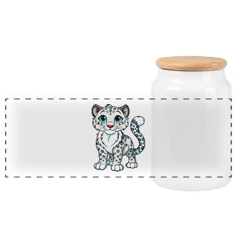 Schneeleopard Cartoon Figur Kawaii Clipart - Panorama Keksdose mit Holzdeckel - Weiß - Vorne