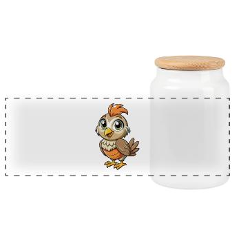 Quail Cute Cartoon Character Kawaii Clipart - Panoramic Cookie Jar with Wooden Lid - white - Front