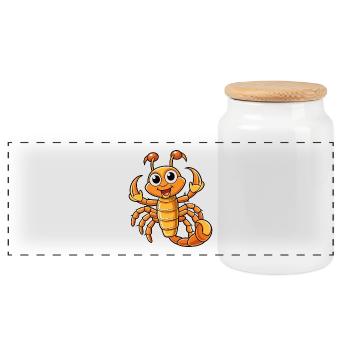 Scorpion Cute Cartoon Character Kawaii Clipart - Panoramic Cookie Jar with Wooden Lid - white - Front