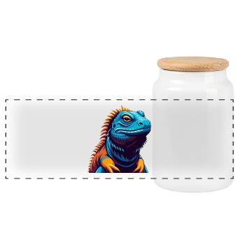 Iguana Colorful Kawaii Cartoon Character Clipart - Panoramic Cookie Jar with Wooden Lid - white - Front