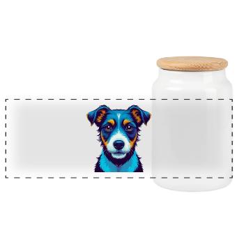 Jack Russell Terrier Chien Coloré Kawaii Dessin Animé - Boîte à biscuits avec couvercle en bois - blanc - Devant