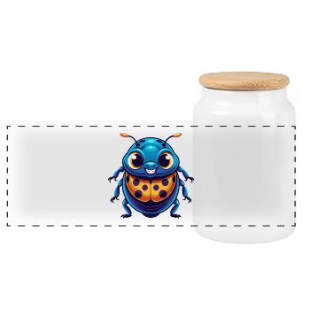 Ladybug Colorful Kawaii Cartoon Character Clipart - Panoramic Cookie Jar with Wooden Lid - white - Front
