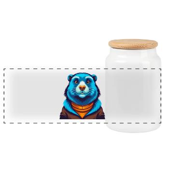 Marmot Colorful Kawaii Cartoon Character Clipart - Panoramic Cookie Jar with Wooden Lid - white - Front