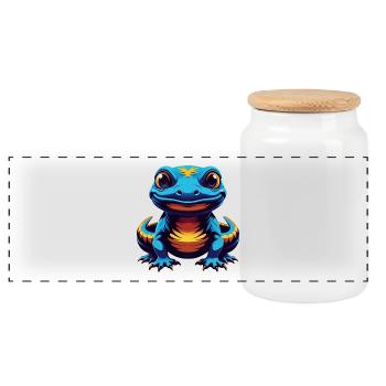 Salamandre Coloré Kawaii Dessin Animé Personnage Animal de compagnie - Boîte à biscuits avec couvercle en bois - blanc - Devant
