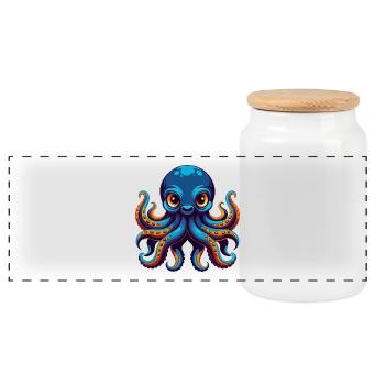 Oktopus Bunte Kawaii Cartoon Figur Clipart - Panorama Keksdose mit Holzdeckel - Weiß - Vorne