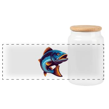 Saumon coloré Kawaii Dessin animé Personnage Clipart - Boîte à biscuits avec couvercle en bois - blanc - Devant