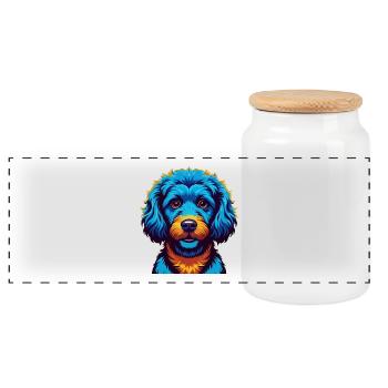 Pudel Hund Bunt Kawaii Cartoon Figur Haustier - Panorama Keksdose mit Holzdeckel - Weiß - Vorne