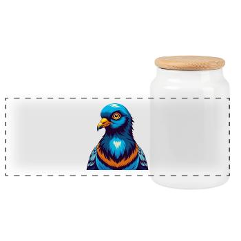 Pigeon Colorful Kawaii Cartoon Character Clipart - Panoramic Cookie Jar with Wooden Lid - white - Front
