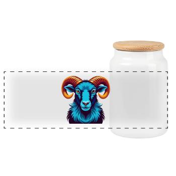 Ram Colorful Kawaii Cartoon Character Clipart - Panoramic Cookie Jar with Wooden Lid - white - Front