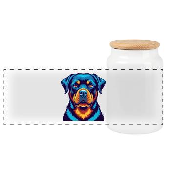 Rottweiler Hund Bunte Kawaii Zeichentrickfigur - Panorama Keksdose mit Holzdeckel - Weiß - Vorne