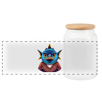 Tuna Colorful Kawaii Cartoon Character Clipart - Panoramic Cookie Jar with Wooden Lid - white - Front