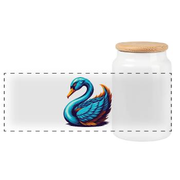 cygne coloré kawaii personnage de dessin animé clipart - Boîte à biscuits avec couvercle en bois - blanc - Devant
