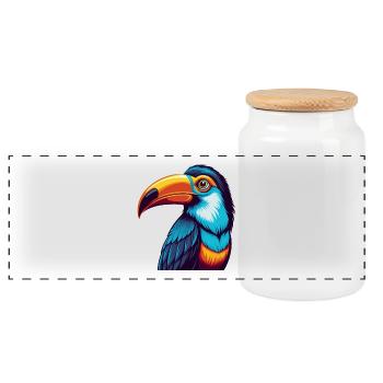 Toucan Colorful Kawaii Cartoon Character Clipart - Panoramic Cookie Jar with Wooden Lid - white - Front