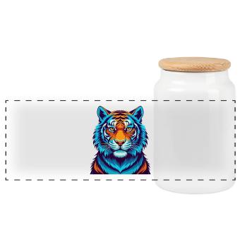 Tiger Colorful Kawaii Cartoon Character Clipart - Panoramic Cookie Jar with Wooden Lid - white - Front