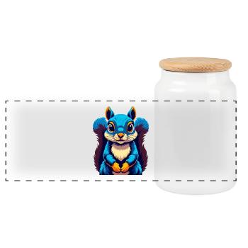 Squirrel Colorful Kawaii Cartoon Character Clipart - Panoramic Cookie Jar with Wooden Lid - white - Front