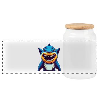 requin coloré kawaii dessin animé personnage clipart - Boîte à biscuits avec couvercle en bois - blanc - Devant