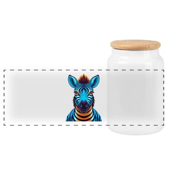Zebra Colorful Kawaii Cartoon Character Clipart - Panoramic Cookie Jar with Wooden Lid - white - Front